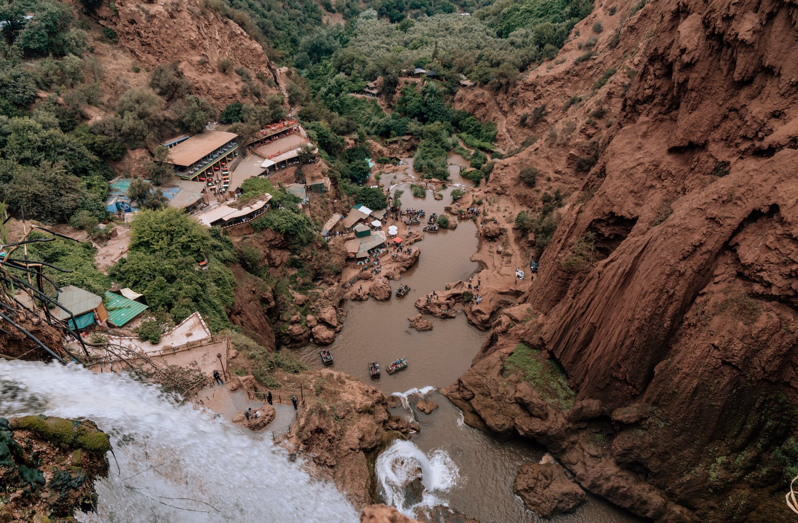 Looking down on the Ouzoud Falls and the pools below