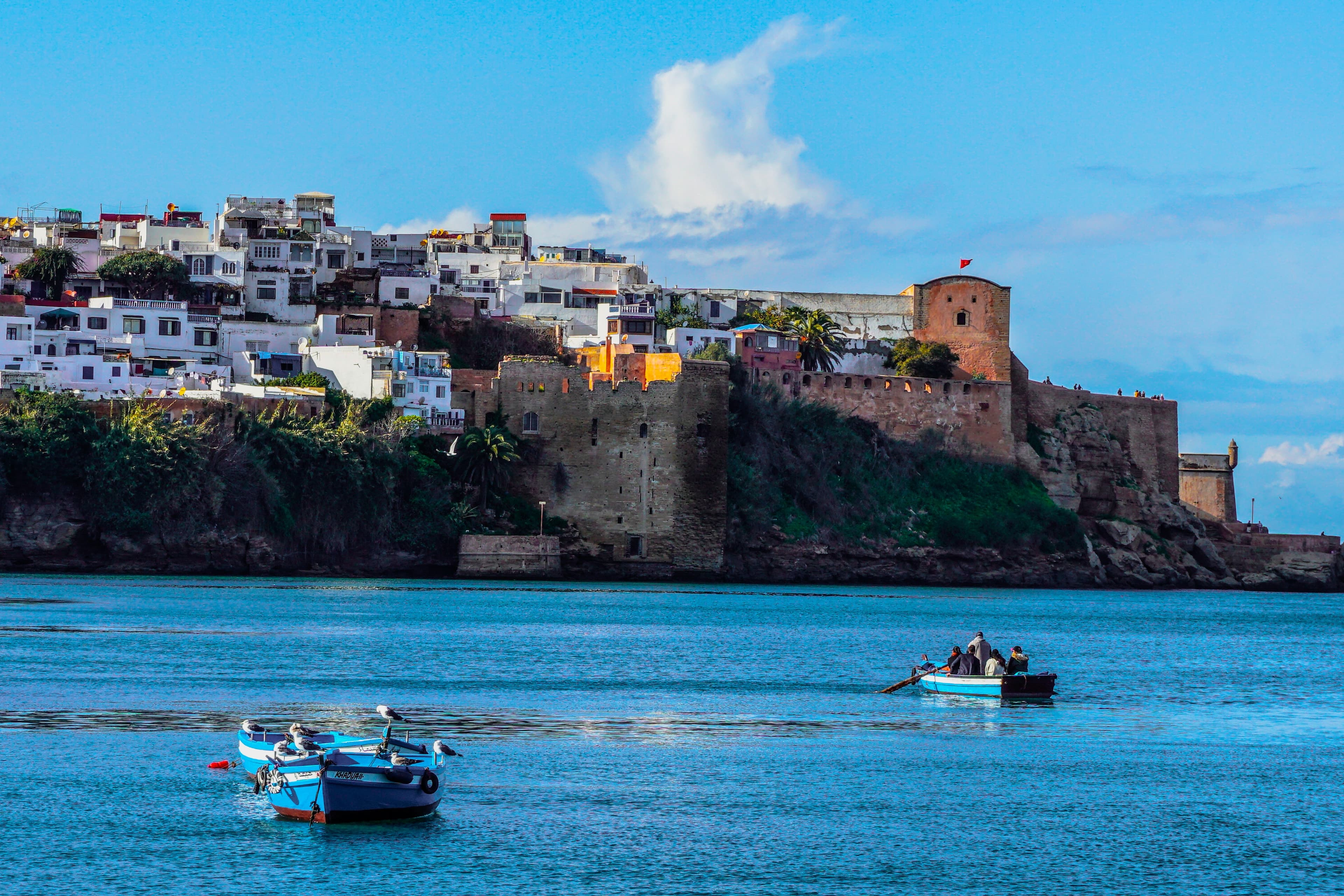 The Kasbah of the Udayas above the Bou Regreg river, with fishing boats