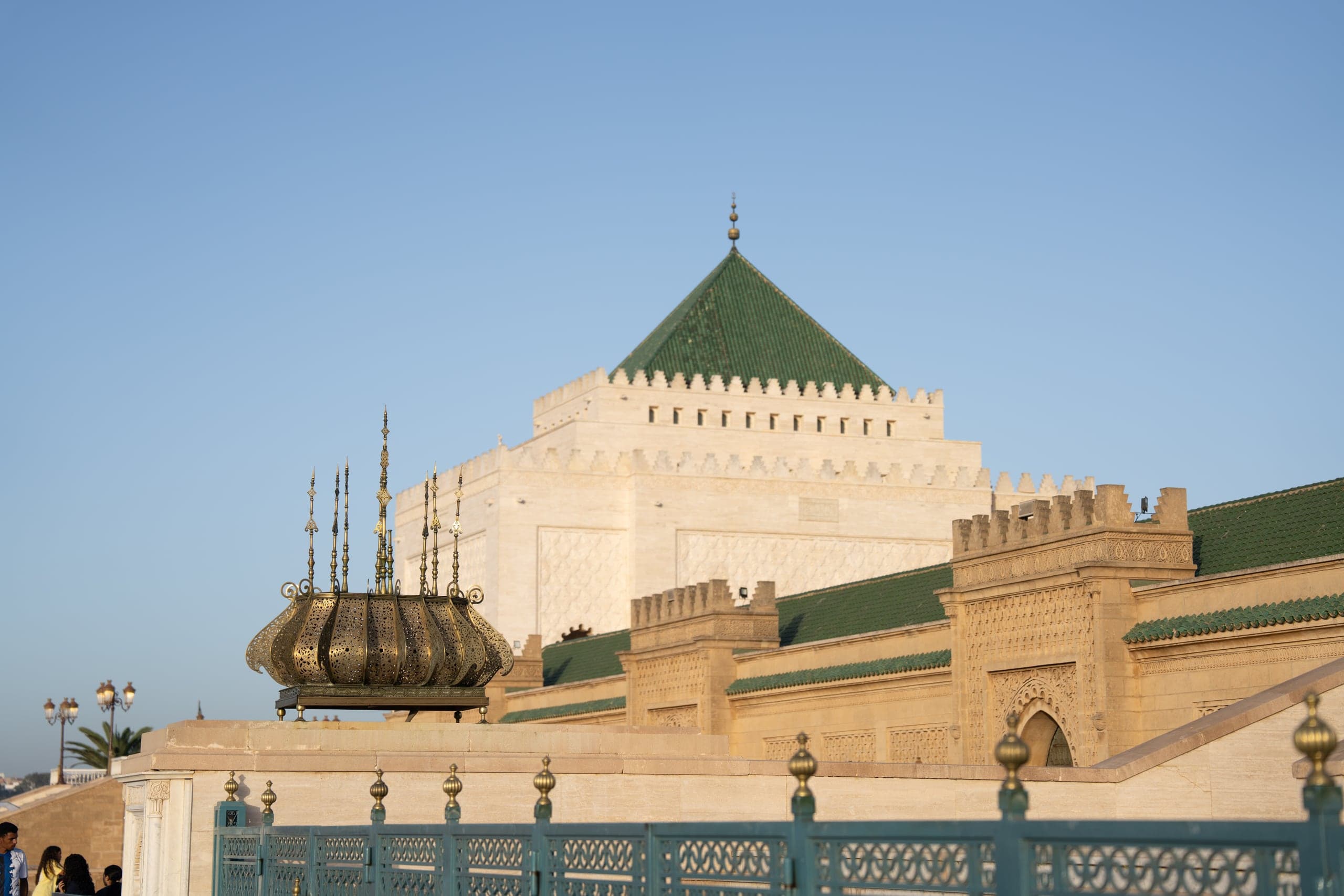 The green-roofed Mausoleum of Mohammed V in Rabat
